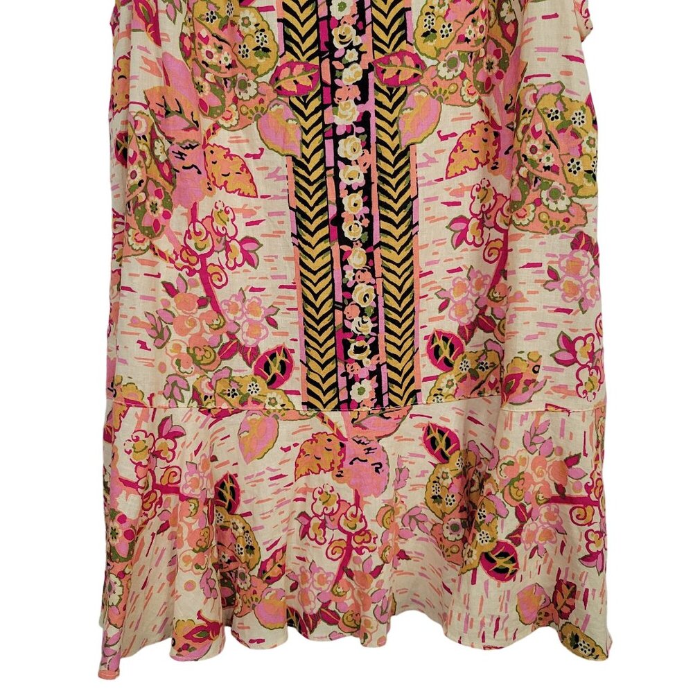 Free People NWT Size L Dress Mini Linen Blend Floral Keyhole Back Pullover Pink - Picture 5 of 13